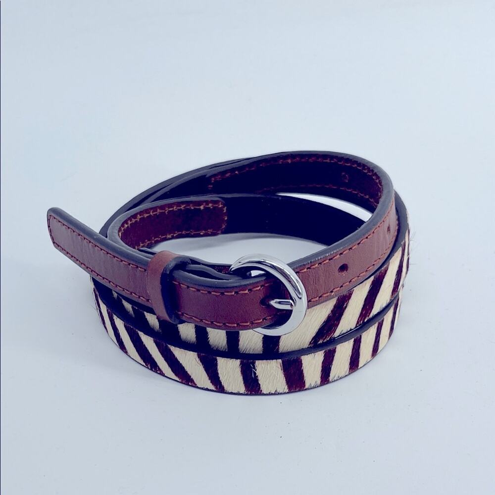 LOFT 100% leather calf hair zebra stripe thin belt sz XS